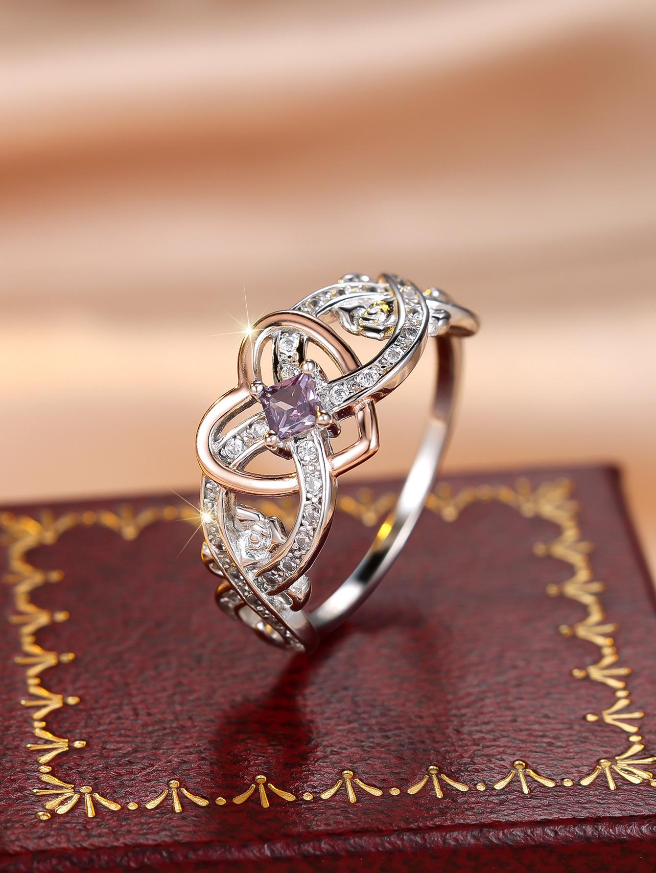 

S Sterling Silver Sterling Silver White Diamond Rose Gold Love Ring Full Body Silver Ring Hot Selling Wedding Ring no. 4