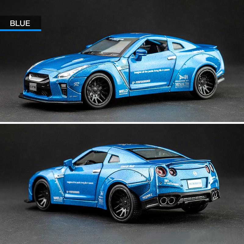 Model auta Nissan GTR v měřítku 1/32, stahovací autíčko se zvukem a světlem pro děti Batole Kluci Dívčí Dárková kolekce