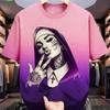 Sommer Mode Bunte Tätowierte Nonne Grafikdruck Damen T-Shirt Sommer Lässig Locker Kurze Ärmel Herren und Damen T-Shirts Oberteil