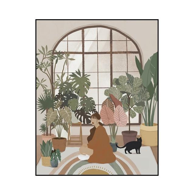 Boho Girl Wall Art Posters Tropical Leaves Abstract Canvas Painting and Prints Pictures for Living Room Home Decor No Frame