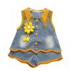 Girls Summer Thin Denim Two Piece Set Cute Bow Sleeveless Vest And Shorts Outfit Fashionable Kids Clothing