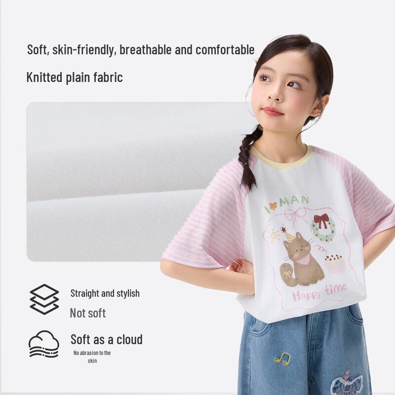 Girls' Color-Block Cartoon Print Short Sleeve T-Shirt