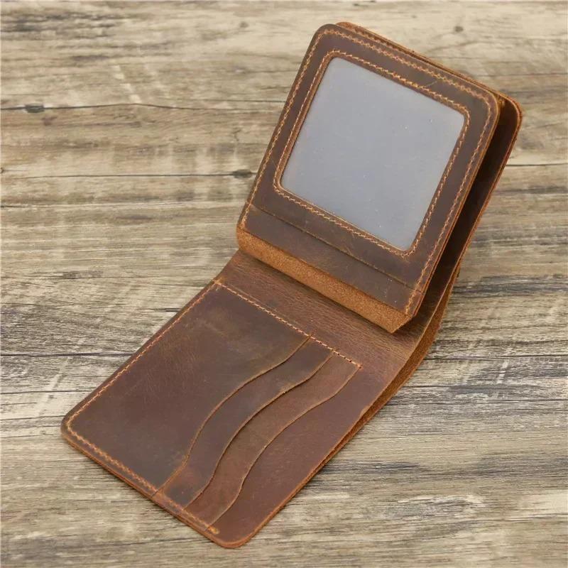 Portofel din piele ceruită pentru bărbați cu blocare RFID Portofel bărbătesc Vintage din piele naturală de vacă Portofel scurt pentru bancnote și monede bărbătesc Portofel scurt