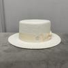 2024 Summer New Arrival White Straw Hat with Short Brim ,flat Top for Women