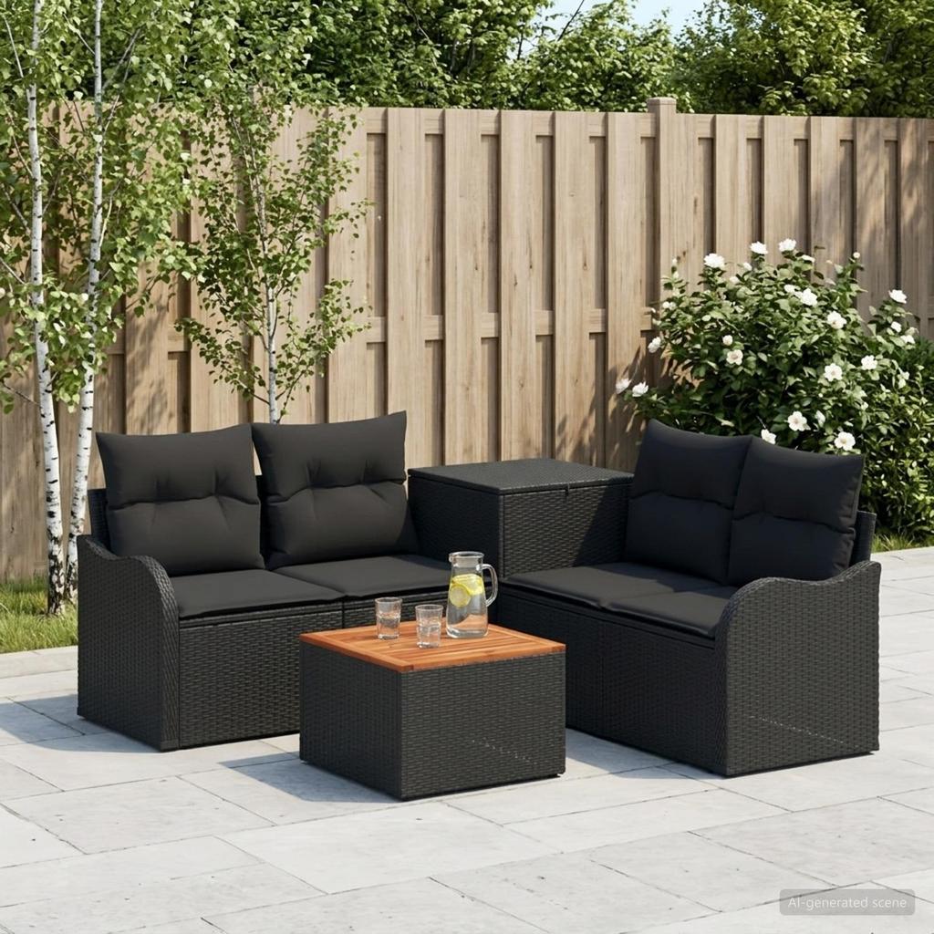 Sofa Set 6 pcs Black Poly Rattan and Steel