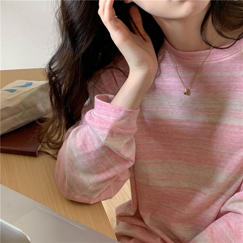 2025 Autumn Women's Striped Long Sleeve College-Style Loose Round Neck T-Shirt