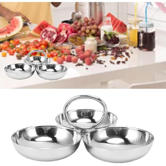 Snack Serving Plate 3 in 1 Fruit Bowl Snack Plate 304 Stainless Steel Reusable Dessert Plates Candy Serving Tray for Home Kitchen Party(Type 2)