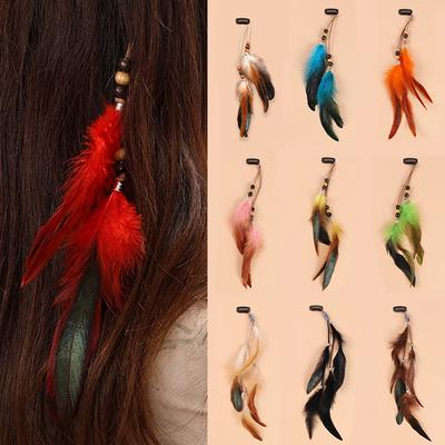 1PC Tassel Secure-Grip Feather Decorative Ethnic Style Natural Hair Delicate Clip Bohemian Hairpin Lightweight