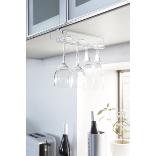 Yamazaki Under-Cabinet Wine Glass Hanger Plate, White, 2905