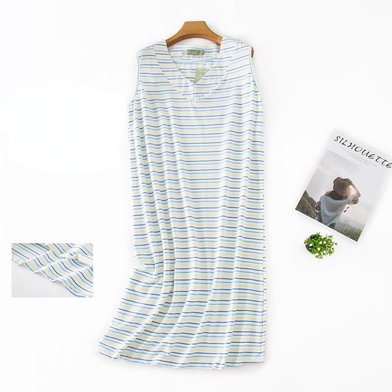 Striped Vest Dress Pajamas Women Cotton Large Size Summer Korean Style Basic Classic Loose Casual Chic Sleeveless Home Wear Trend