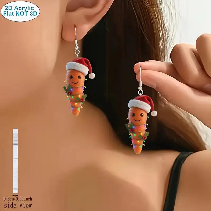 Festliche Nikolausmützen Karottenohrringe - Flache Acryl-Weihnachts-Cartoon-Gemüse-Schmuck