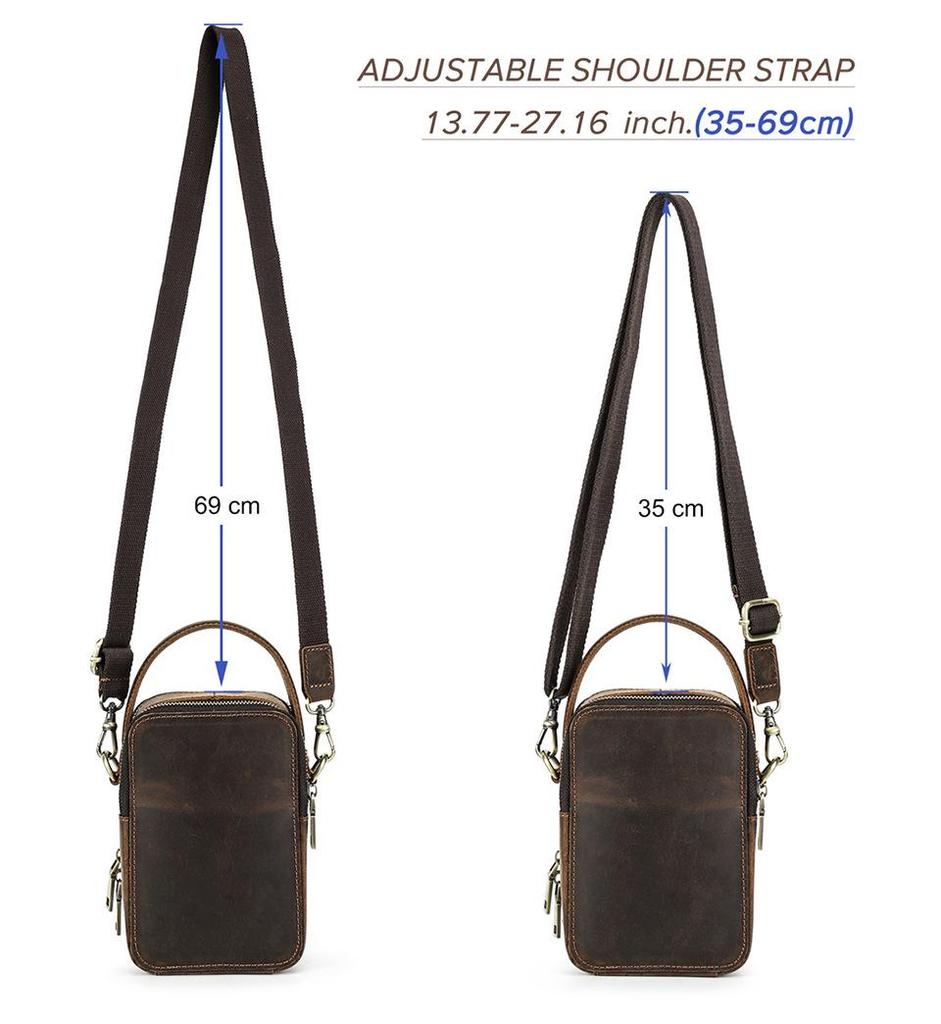 Retro Crazy Horse Leather Crossbody Phone Bag - Compact Outdoor Travel Storage