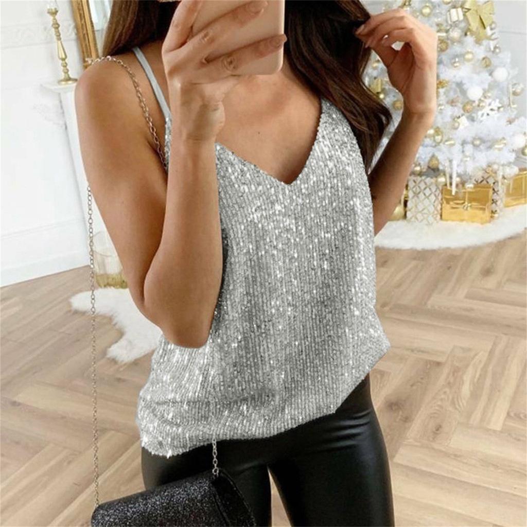 Fashion Womens Glitter Strappy Tank Tops Women Sexy Swing Vest