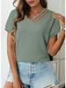 European & American Women's Waffle Knit V-Neck Short Sleeve Shirt