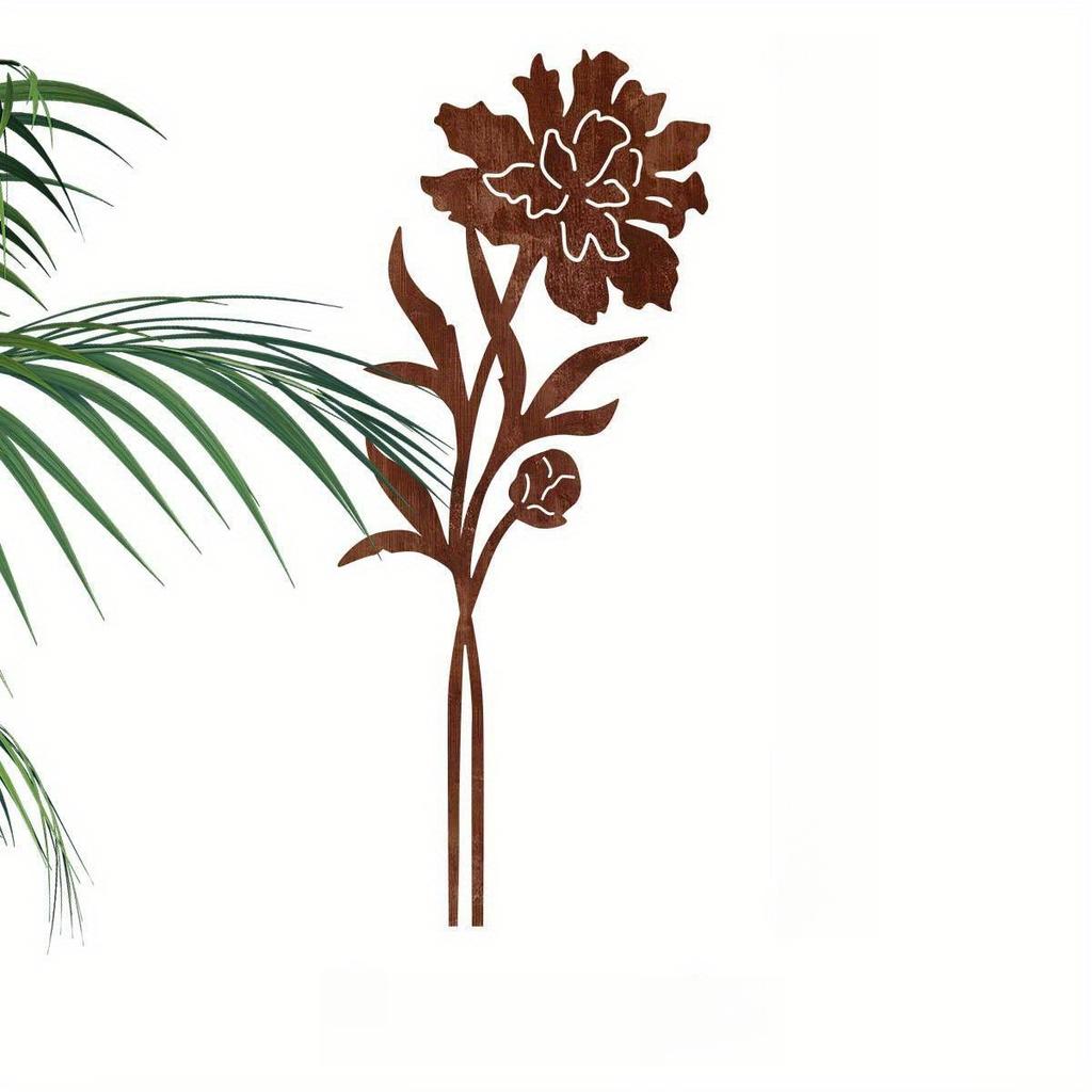 1Pc Iron Rusty 11.81 Inch Bouquet Flower Pot Decoration for Indoor Holiday Decoration Outdoor Garden Patio Lawn Decoration Ground Insert