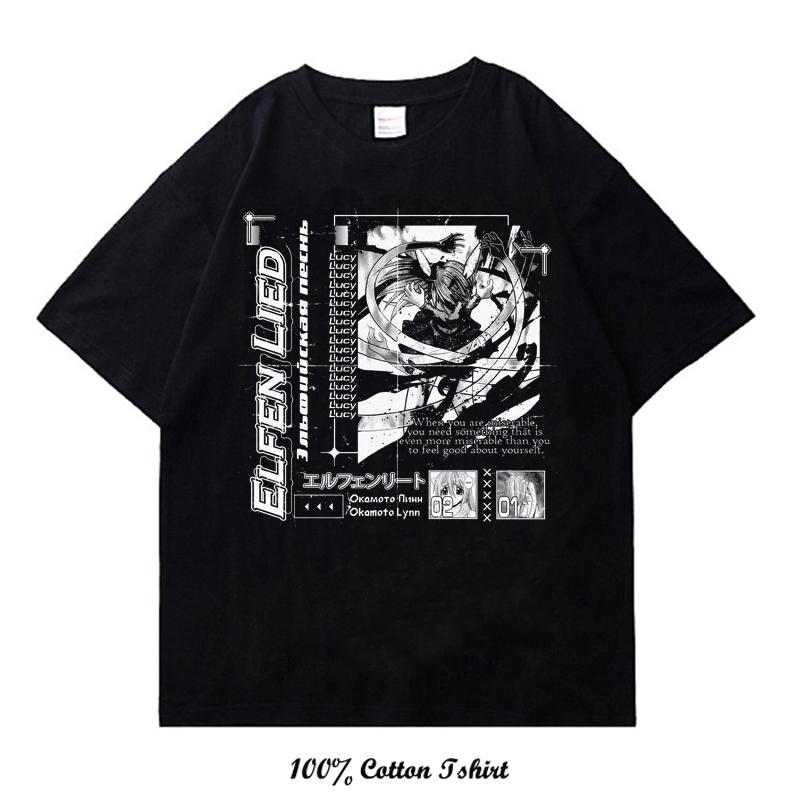 

Новая летняя стильная повседневная футболка Elfen Lied свободного покроя, мужская и женская, графическая принтованная уличная одежда из 100% хлопка, топы, футболки XXXXL