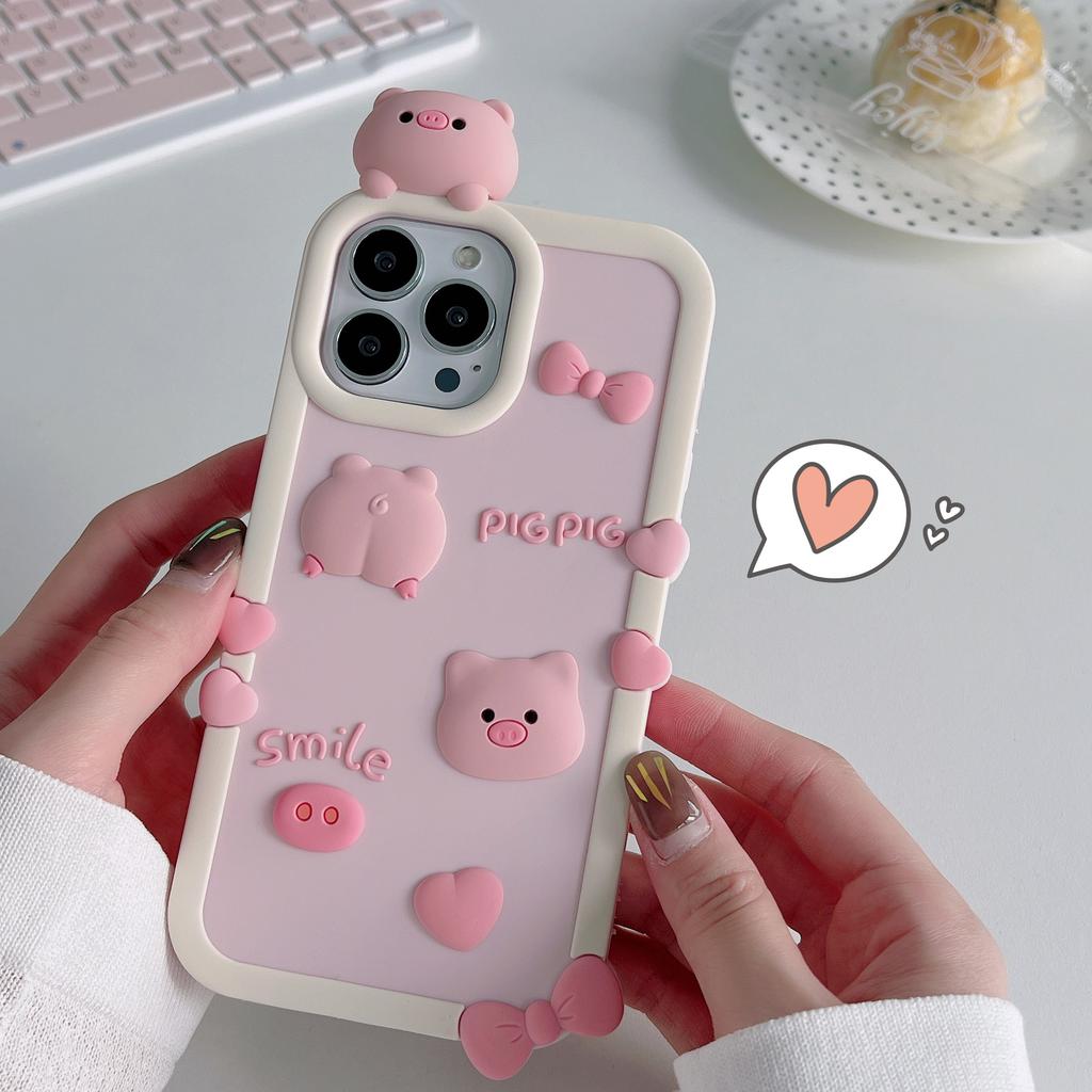 For iPhone 16 Pro Max Silicone Case Cute 3D Pig Design Shockproof Phone Back Cover