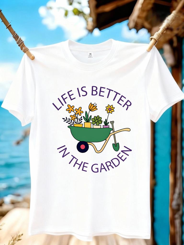 Wzm10975garden Print Plus Size Unisexs Round Neck Summer Casual Short Sleeved Street Fashion Versatile Plus Size Tshirt