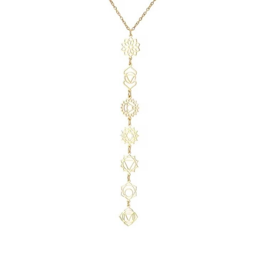 Gold Color Chakra Charm Choker Stainless Steel Energy Pendant Necklace  Women Jewelry