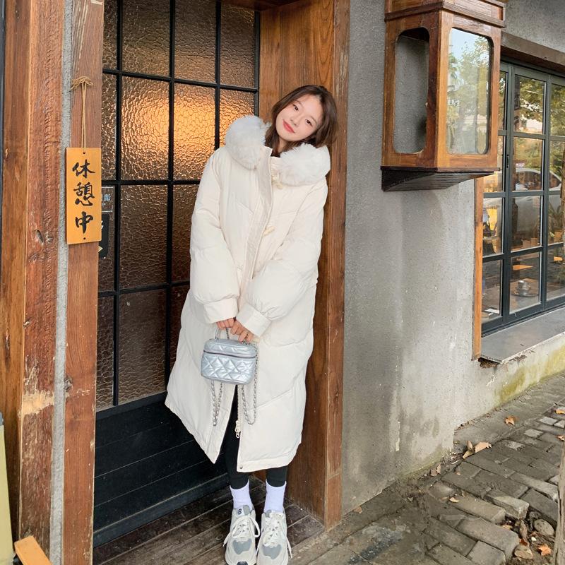 

Пуховик женский средней длины с капюшоном, зимний, новый, с застежками-рожками, хлопковый, стеганый, утолщенное пальто XL белый