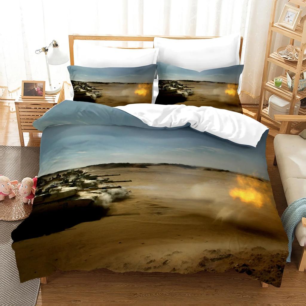 3D War Tank Comfortable Duvet Quilt Cover Pillowcase Bedding Set Children Bedroom Decoration Home Textile