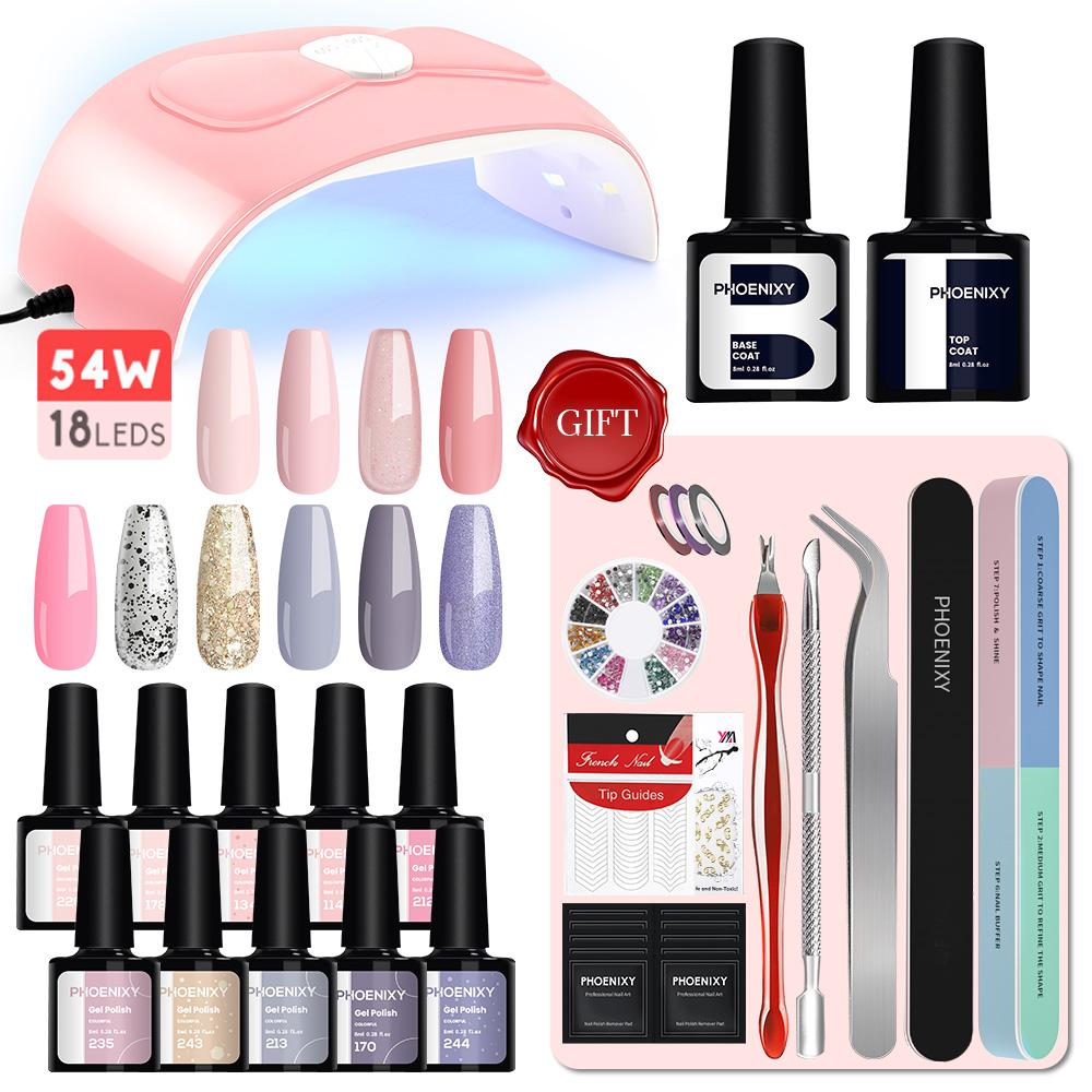 

Подарочный маникюрный набор PHOENIXY, 54 Вт, УФ-светодиодная лампа-сушилка с 10 шт. набора для замачивания гель-лака для ногтей set 05