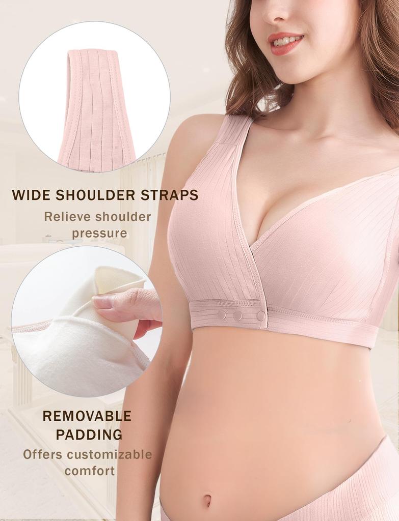 Maternity Front Nursing Night Large Removable Soft and XL [Maeau] Bra, 3-Piece Set, Opening, Cotton, Bra, Bra, Non-Wired, Plain, Soft, Size, Pads,