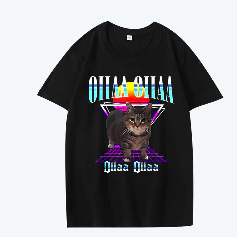 Oiia Oiia Cat Meme Funny Spining T Shirt men women Oversized 100% Cotton short sleeve Summer top Unisex plus sizetops