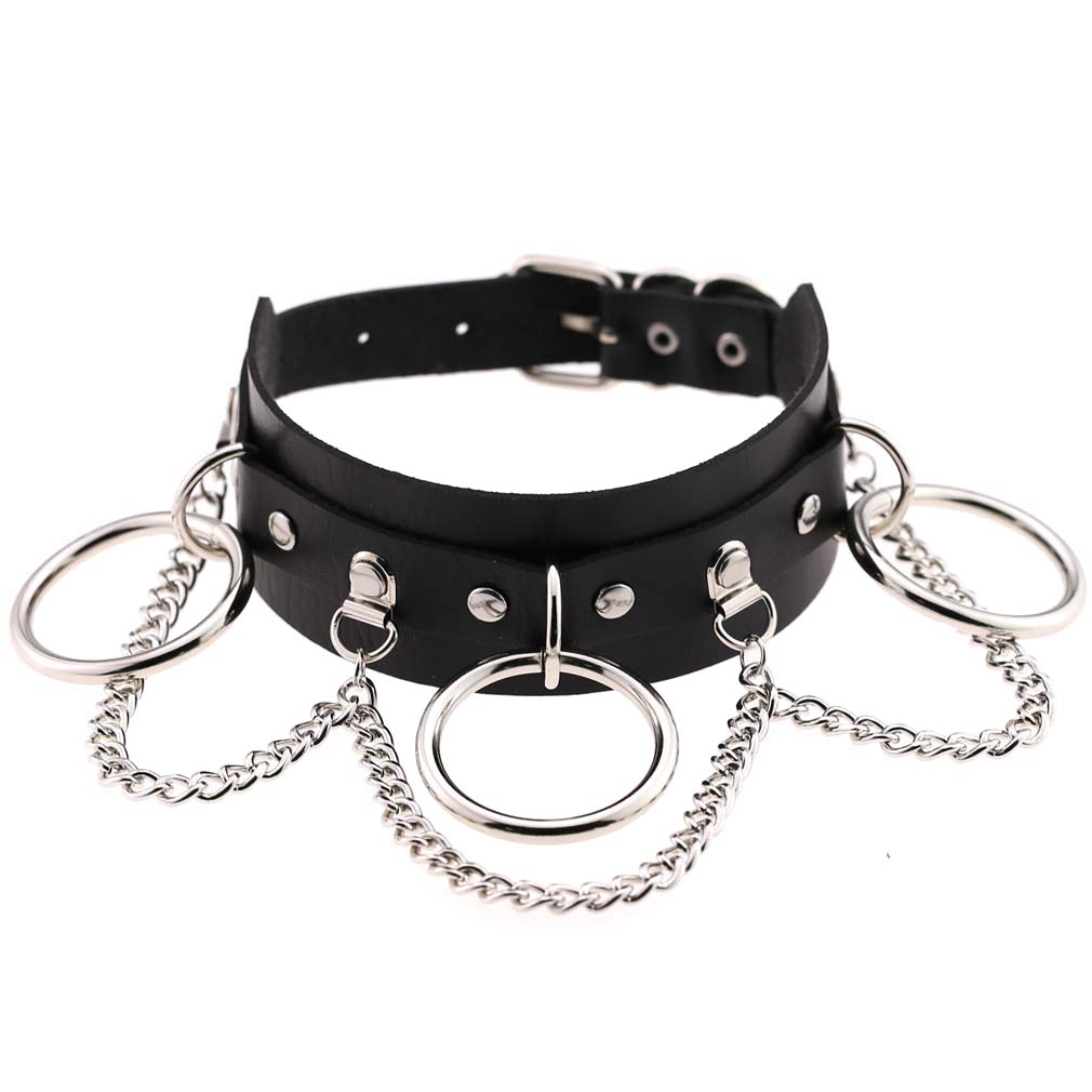 Punk Rock Harajuku Rivet Necklace Choker Collar for Women Men Girls Fashion PU Leather Alloy Cool Gothic Lock Link Circle Collar Choker Necklace