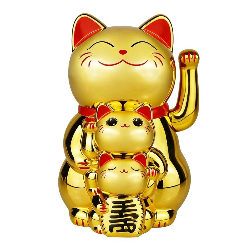 Lucky Cats Waving Arm Set Lovely Chinese Cats Solars Fortune Cats Statue Decorations for Front Desks,Business Openings