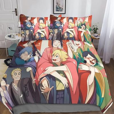 Anime Naruto Mikrofaser Bettwäschesets, Kindergeburtstagsgeschenk mit Reißverschluss Raumdeko für Teenager Erwachsene 3-teiliger Bettbezug