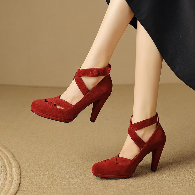 

Q/Женские туфли на высоком каблуке, новые весенне-летние однотонные универсальные низкие туфли из натуральной кожи