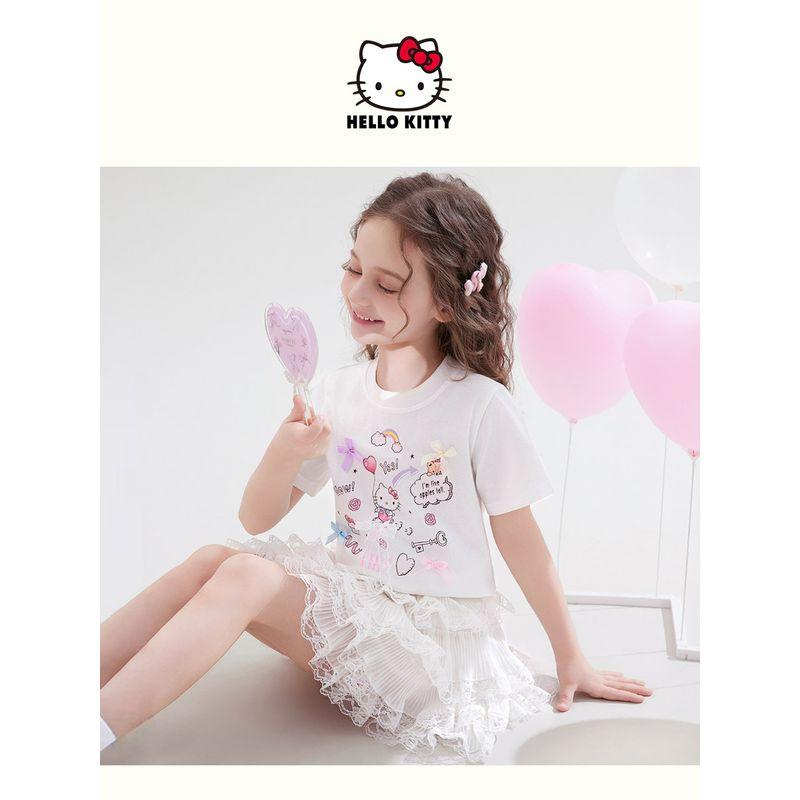 Hellokitty Girls Summer Suit 2025 New Short-Sleeved Girl Skirt Kidsren's Summer Suit Two-Piece Trendy Set