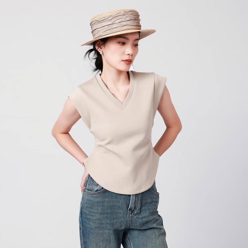 RAIN.CUN Women s V-Neck Flutter Sleeve Slim-Fit Top M