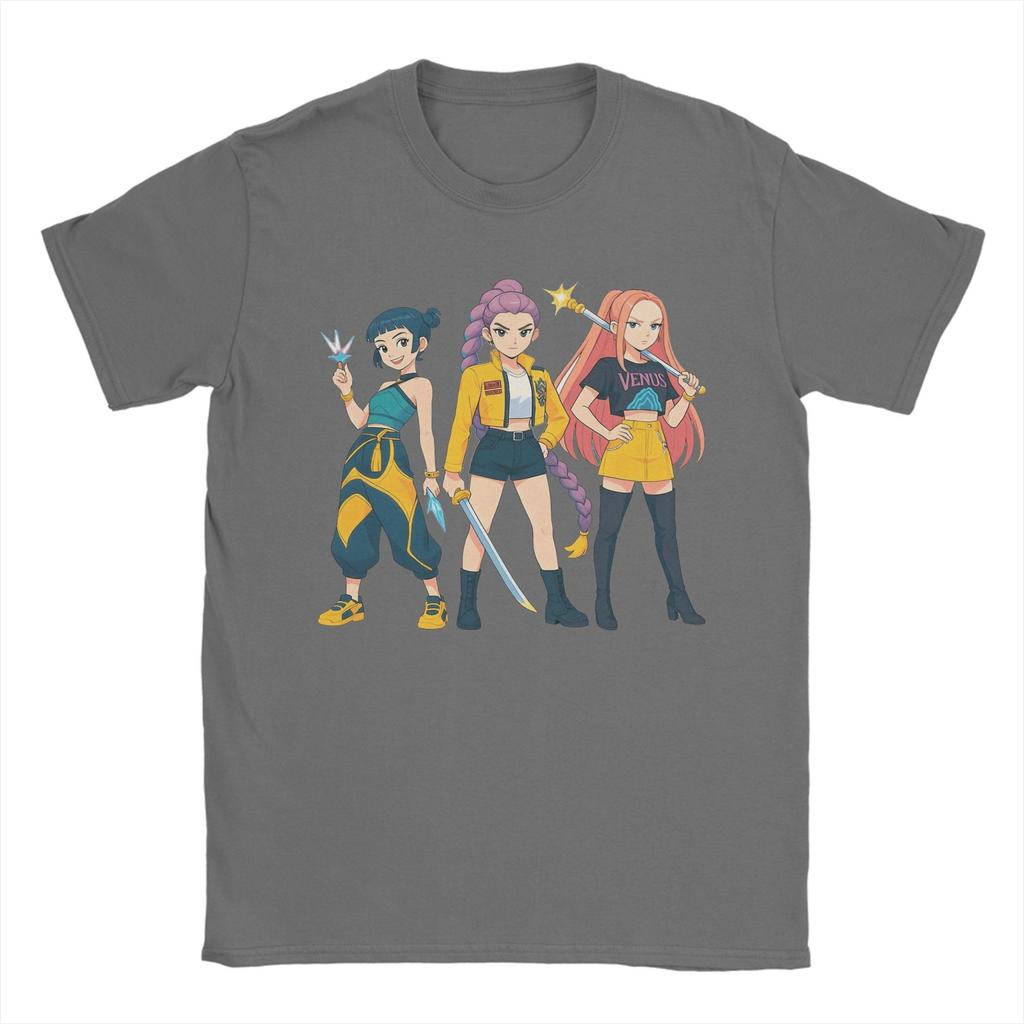 Cool Kpop Demon Hunters Movies Huntrix Girls Rumi Zoey Mira T-Shirt Men Cotton T Shirt  Short Sleeve Tee Shirt Unique Clothes