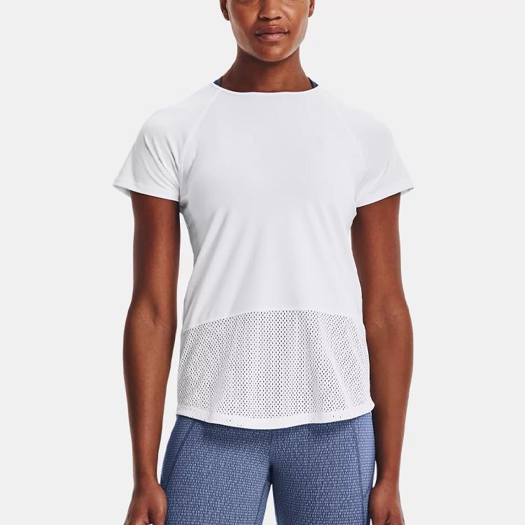 Under Armour Breathelux Solid Color Loose Fit Crew Neck T-Shirt Women Tops White 1370867-100