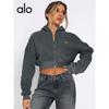 Felpa con cappuccio da yoga foderata in pile da donna, manica lunga, top sportivo, per allenamento invernale, abbigliamento casual