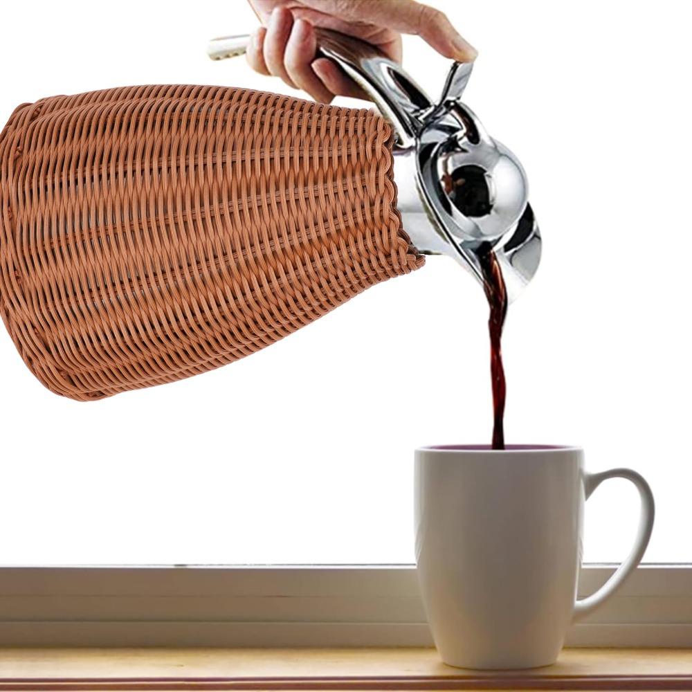 1.5L Capacity Insulated Coffee Pitcher Handwoven Rattan Body Woven Rattan Carafe Kitchen Counter