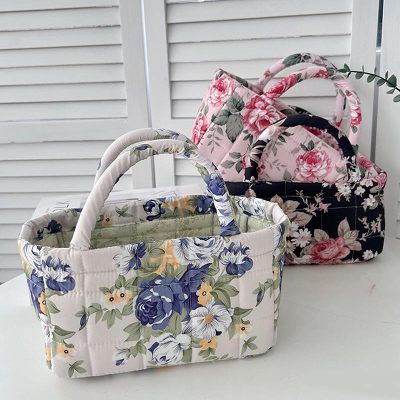 Floral Pattern Storage Basket Women Large Capacity Fabric Sweet Laundry Baskets With Easy Carry Handles Hampers Travel Tote Bag