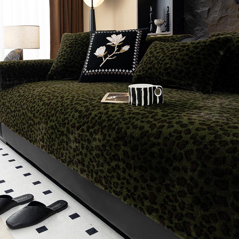 Leopard Print Plush Sofa Seat Cushion Thickened and Warm 2024 Winter Solid Color Sofa Cover Cloth Sofa Seat Cushion Living Room