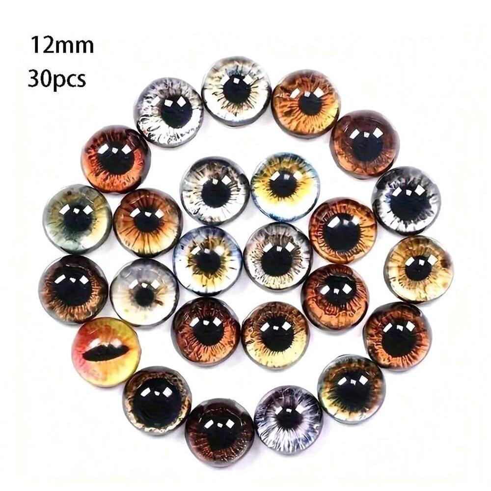 6/8/12/16mm Doll Eyes Cat Eyes Glass Eyes Round Cabochon Eye Mixed Printed Half Round Eyes 30Pcs Mini Animal Eyes for Doll Props