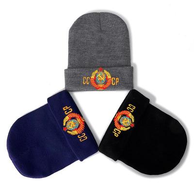 Unisex Soviet National Emblem Beanie Casual Winter Hats For Men Women Warm Knitted Hat