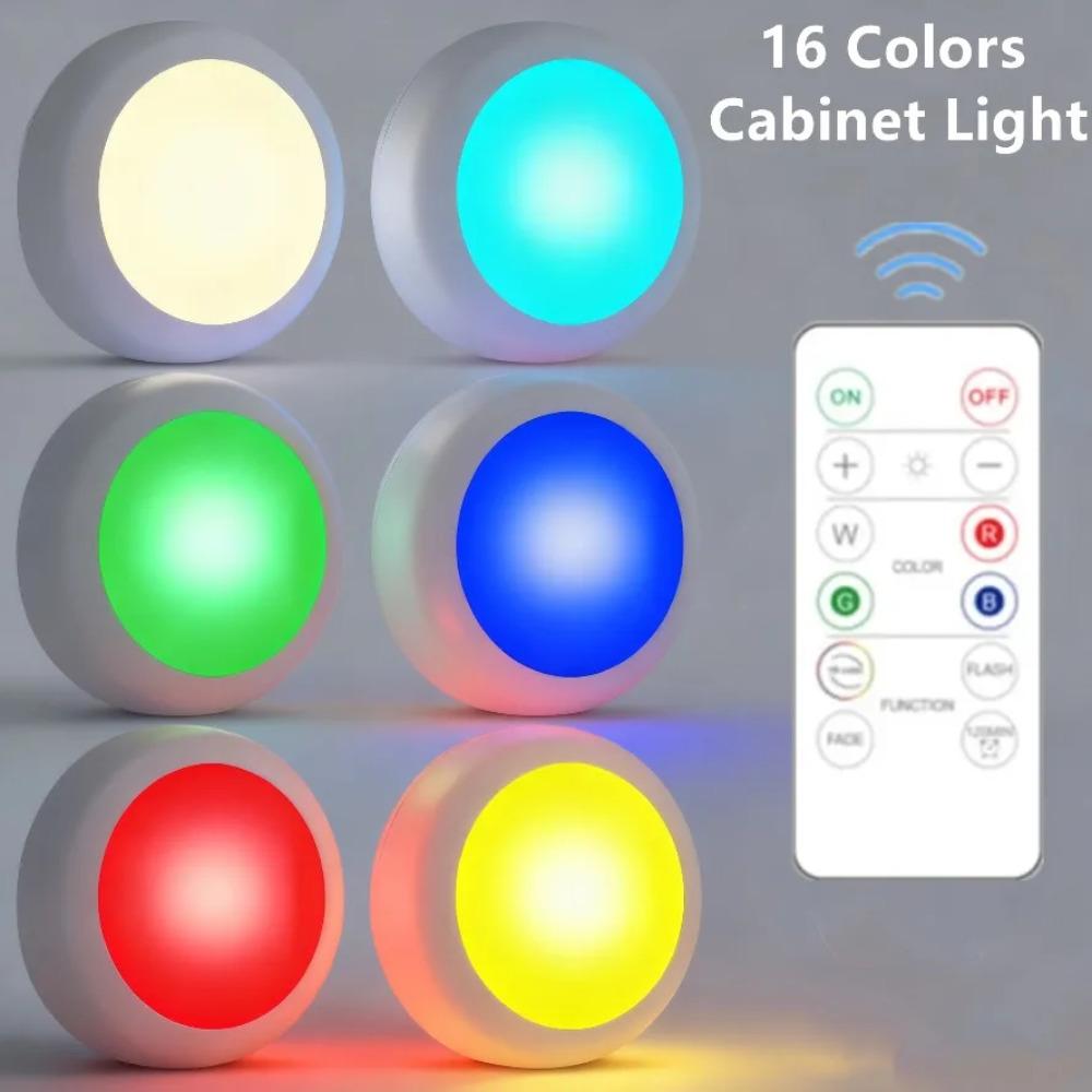 16 Colors Under Cabinet Light Dimmable LED Round Night Lights Portable Cabinet Kitchen Closet Lamps With Remote & Touch Control