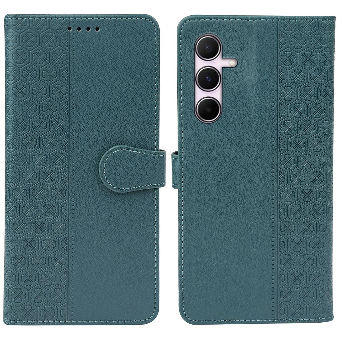 

For Samsung Galaxy A06s Case Magnetic Clasp Four Leaf Clover Leather Phone Cover Green
