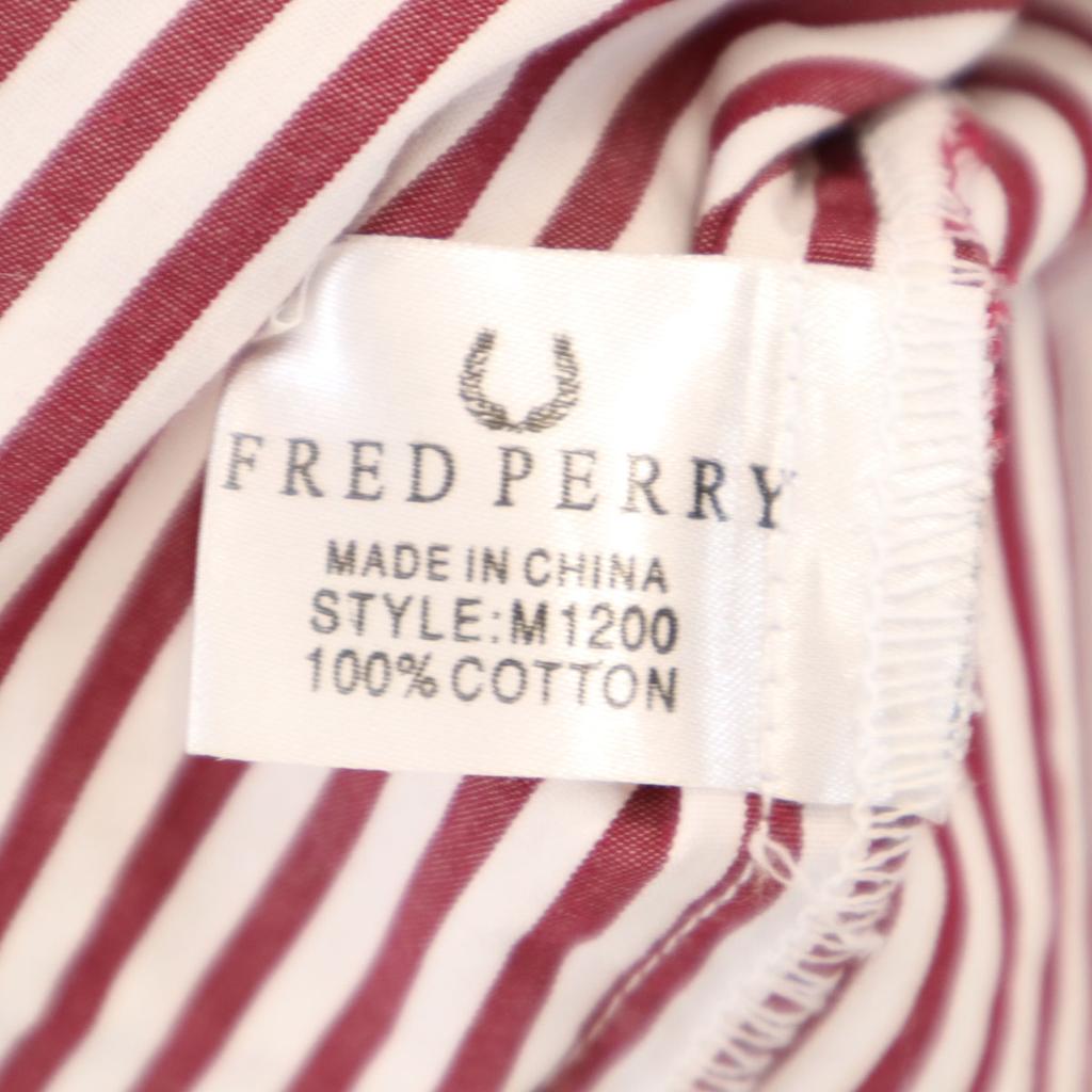 FRED PERRY Striped Pattern Long sleeve shirt 40 Bordeaux series Men's Used