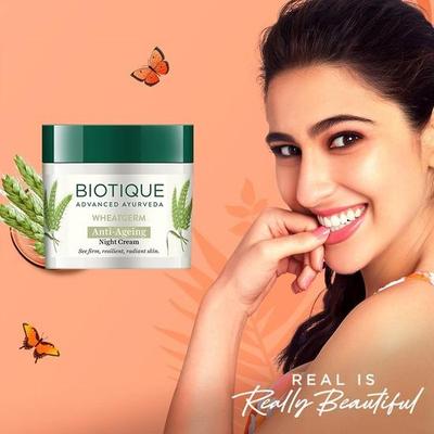 Biotique Κρέμα Νυκτός με Φύτρο Σιταριού κατά της Γήρανσης | Μειώνει τις Λεπτές Γραμμές | Φωτίζει τις Σκούρες Κηλίδες | 100% Φυτικά Εκχυλίσματα | Κατάλληλη για Όλους τους Τύπους Δέρματος | 50g
