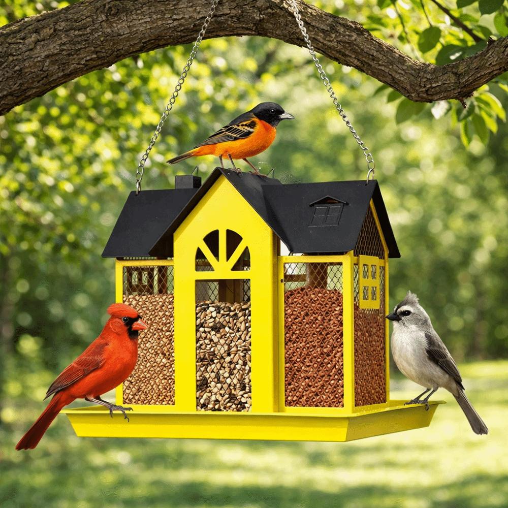 House Shape Wild Bird Feeder Metal Bird Feeding Station Multi-purpose Hanging Bird Feeder  Balcony