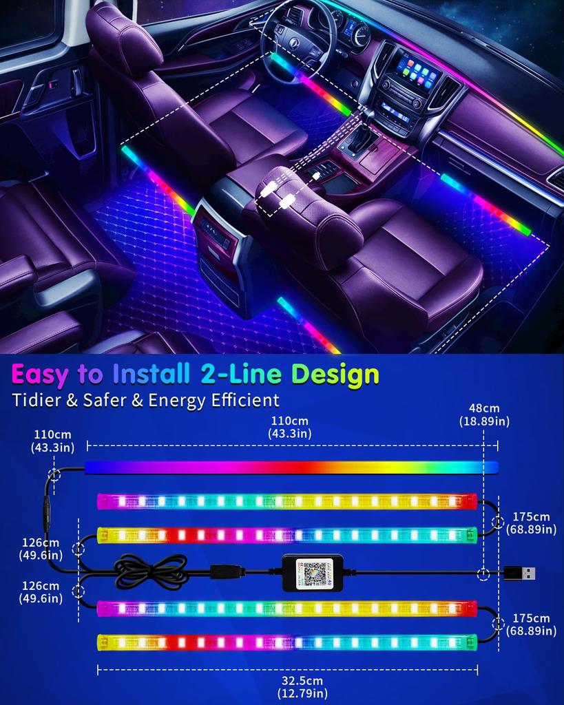 DUOFU365 LED Strip Car Ambient Full for Interior Ambient RGB Color Music App Remote Control Included Lights, Footlights, Lights, Color, Decoration,