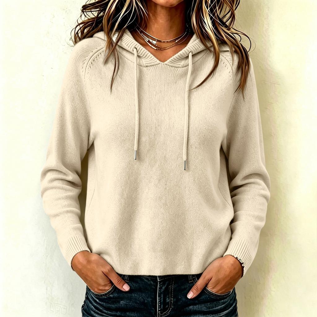 Women's Casual Loose Fit Hooded Knit Pullover Sweater for Everyday Wear