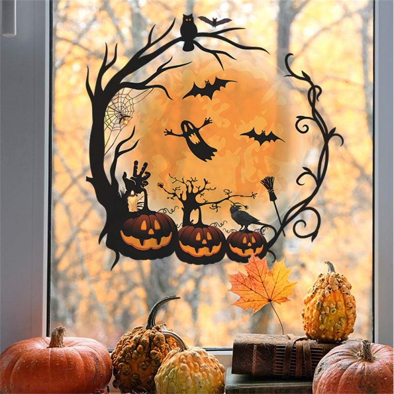 Adesivi Per Finestre Halloween – 3 Fogli Con Zucca, PVC Fronte/Retro, 29x30 Cm, Decorazioni Feste